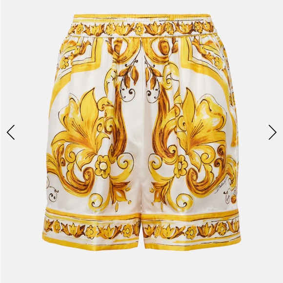 Dolce & Gabbana Pants - Dolce & Gabbana High Waist Floral Silk Shorts in Yellow and White